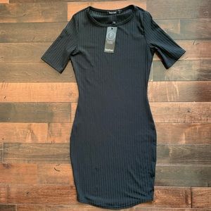 Boohoo Ribbed Mini Dress - Black